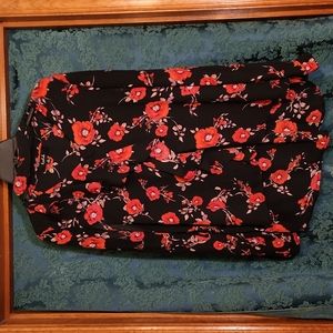 Lipslide Red and Black Ruffled Floral Blouse with Choker Neck